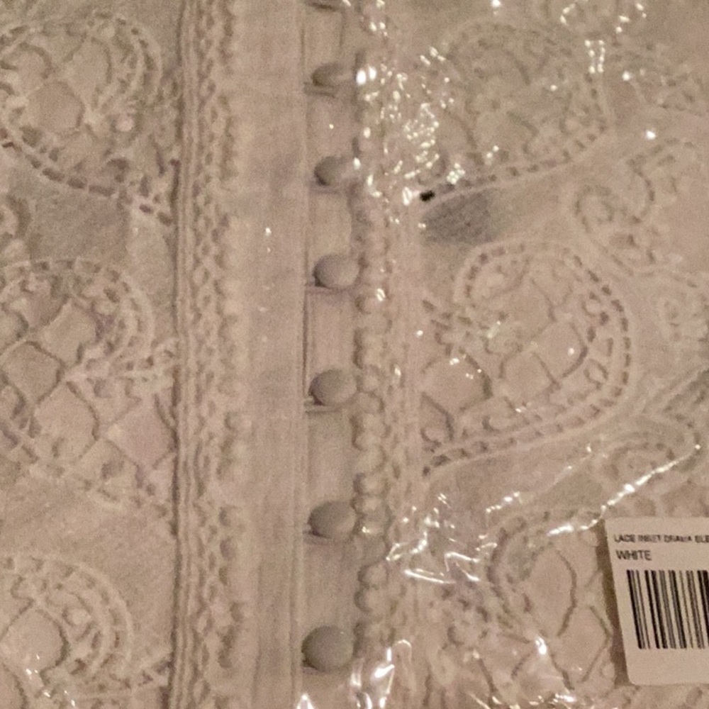 Boston Proper Lace Inset Sleeve Shirt XS Size White WOW TOP - Picture 7 of 7